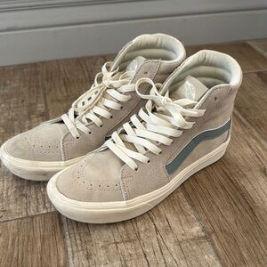 Vans Beige and Blue High-Top Sneakers